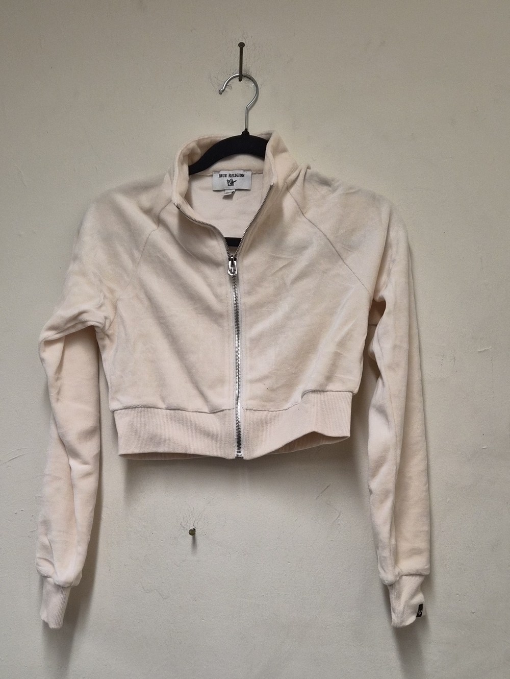 True Religion Cropped Cream Bomber Jacket Size XS